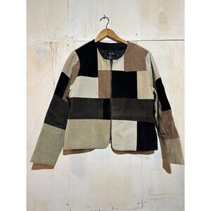 Vintage Karen Arnold Women XL Suede Leather Jacket Multicolor Patchwork Boho 90s